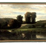 Ecole française. Très grande huile sur toile XIXe, paysage animé de vaches – Image 3