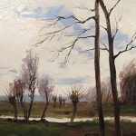 Jean Dumont. Grande huile sur toile encadrée, "Paysage à la barque" – Image 7