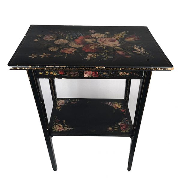 table-volante-laque-noir-decor-fleurs