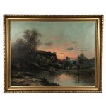 tableau-ancien-paysage-soleil-levant