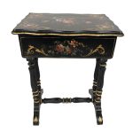 Travailleuse Napoléon III, bois laqué noir et décor peint de fleurs – Image 3