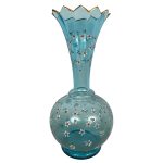 vase-verre-bleu-decor-emaille-fleurs